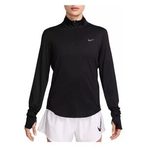 Nike Women's Small Running Dri Fit 1/4 Zip Pullover Shirt Black Thumb Holes Sz M